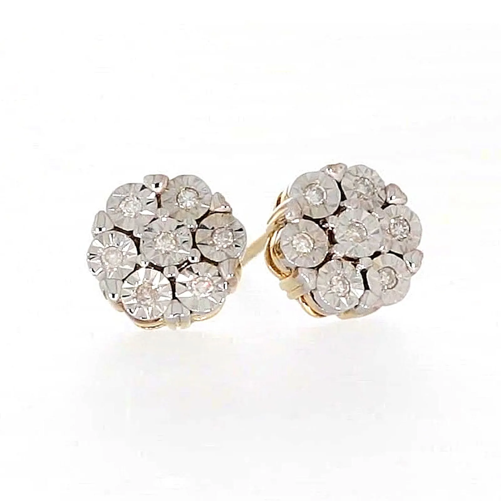 9ct Two Tone Gold Round Brilliant Cut with 0.07 Carat tw of Diamonds Stud Earrings