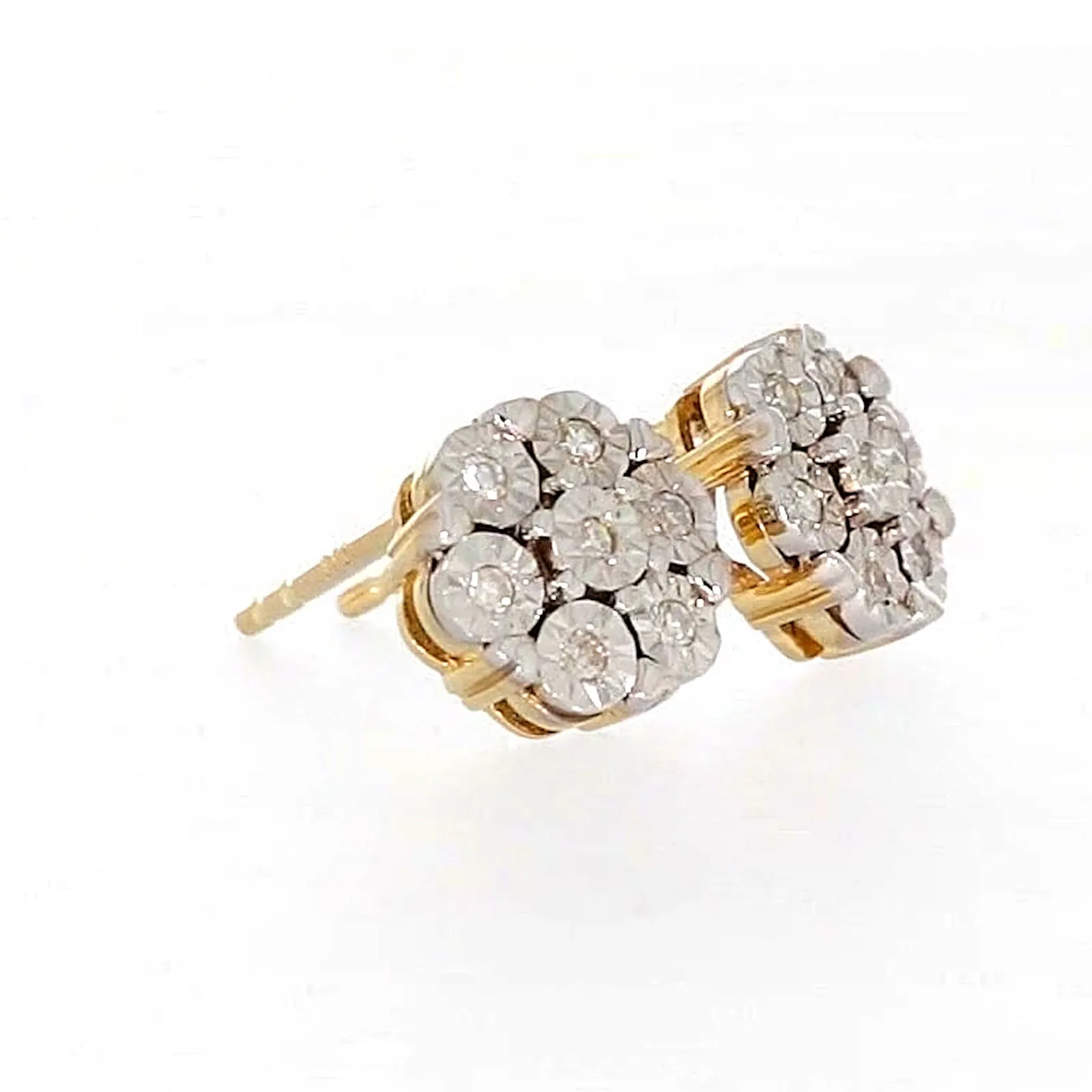 9ct Two Tone Gold Round Brilliant Cut with 0.07 Carat tw of Diamonds Stud Earrings