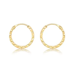 9K Yellow Gold Diamond Cut Trendy Hoop Earrings