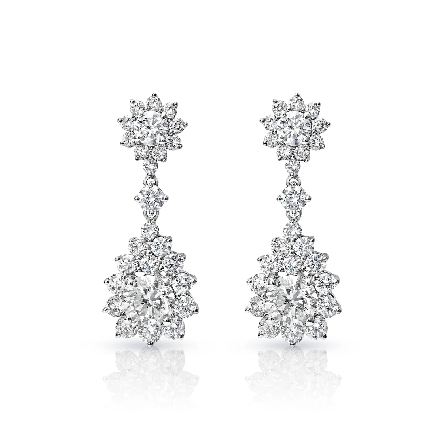 Aelin 3 Carats H VS1 Round Brilliant Cut Diamond Drop Earrings in 18k White Gold