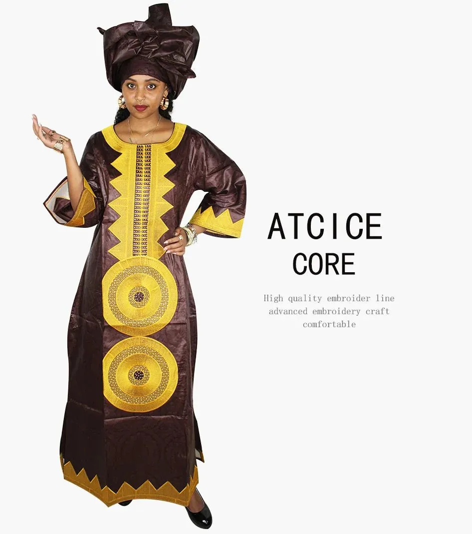 African Dashiki Dresses for Women – Bazin Riche Traditional Long Sleeve Clothing for Ladies