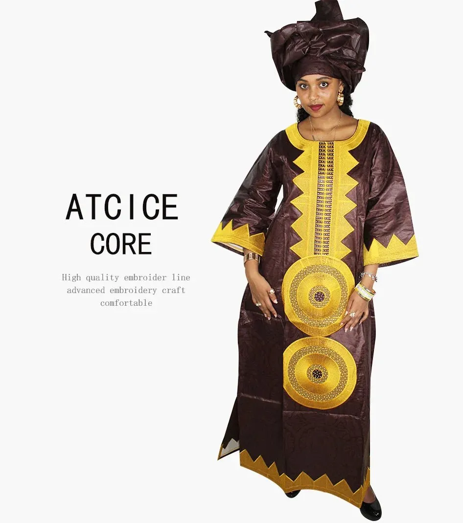 African Dashiki Dresses for Women – Bazin Riche Traditional Long Sleeve Clothing for Ladies