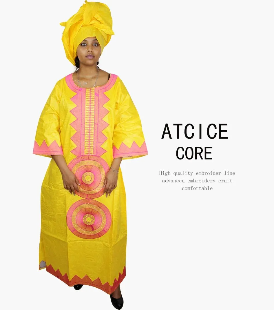 African Dashiki Dresses for Women – Bazin Riche Traditional Long Sleeve Clothing for Ladies