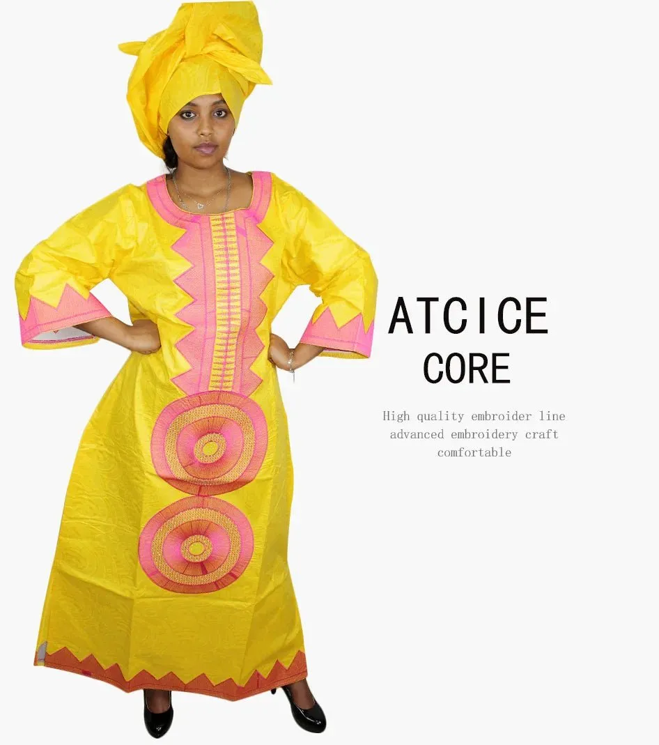 African Dashiki Dresses for Women – Bazin Riche Traditional Long Sleeve Clothing for Ladies