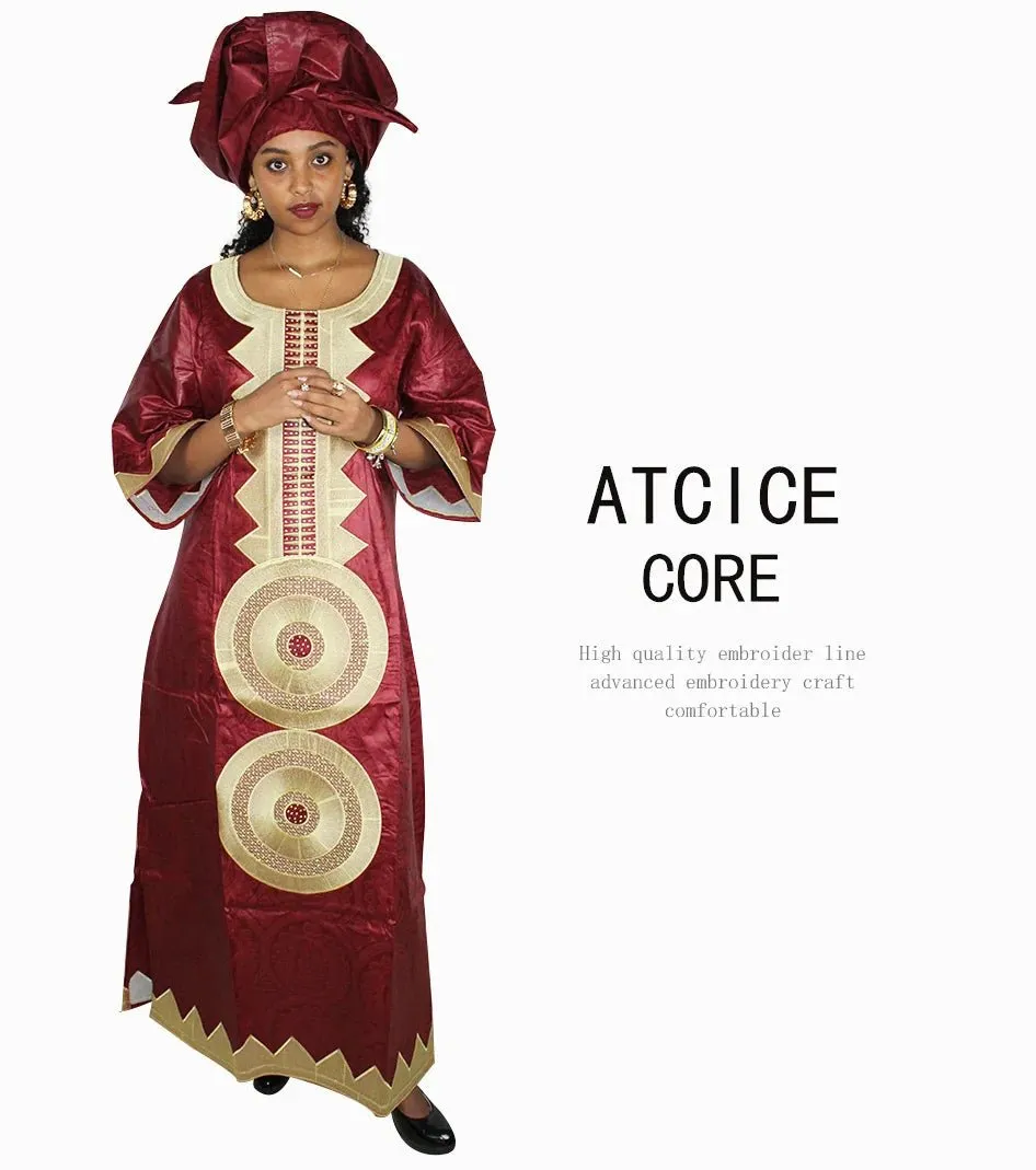 African Dashiki Dresses for Women – Bazin Riche Traditional Long Sleeve Clothing for Ladies