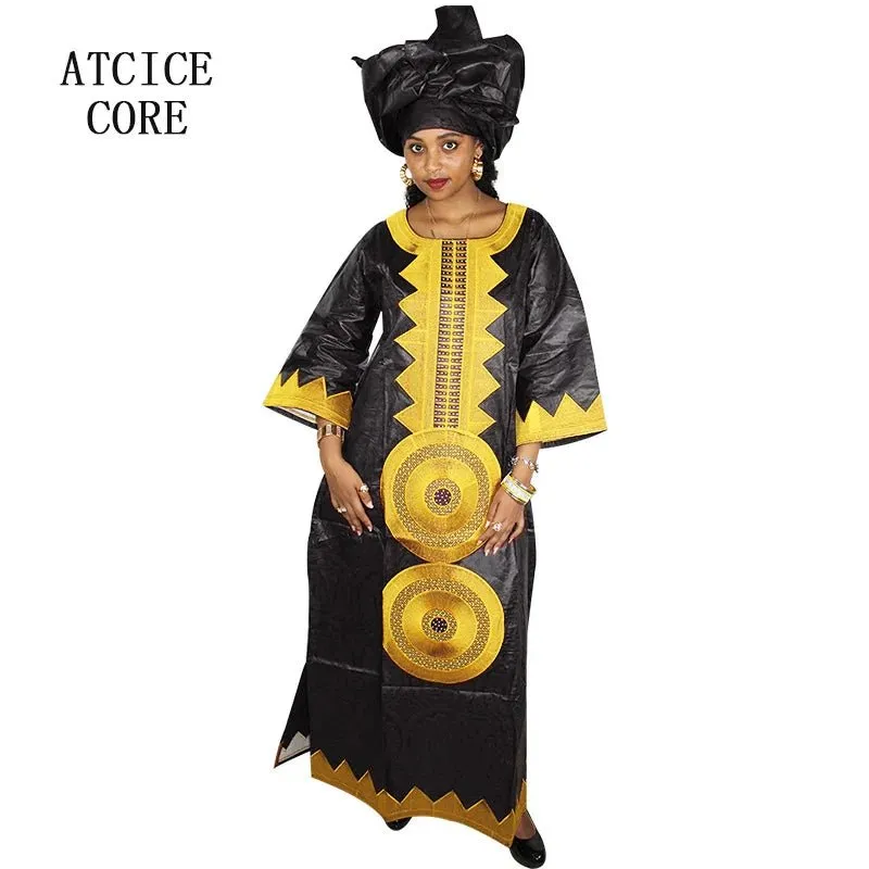 African Dashiki Dresses for Women – Bazin Riche Traditional Long Sleeve Clothing for Ladies