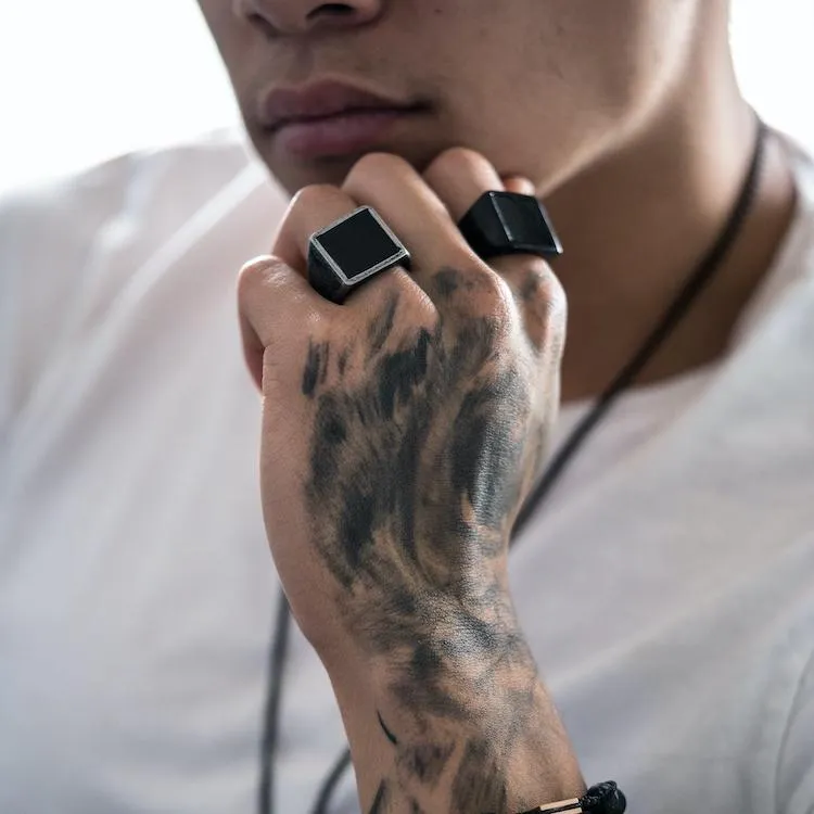 Aged Silver Signet Ring - Aged Silver & Black