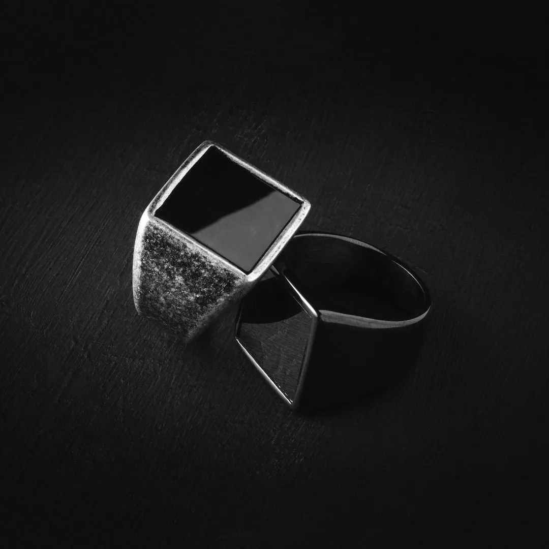 Aged Silver Signet Ring - Aged Silver & Black