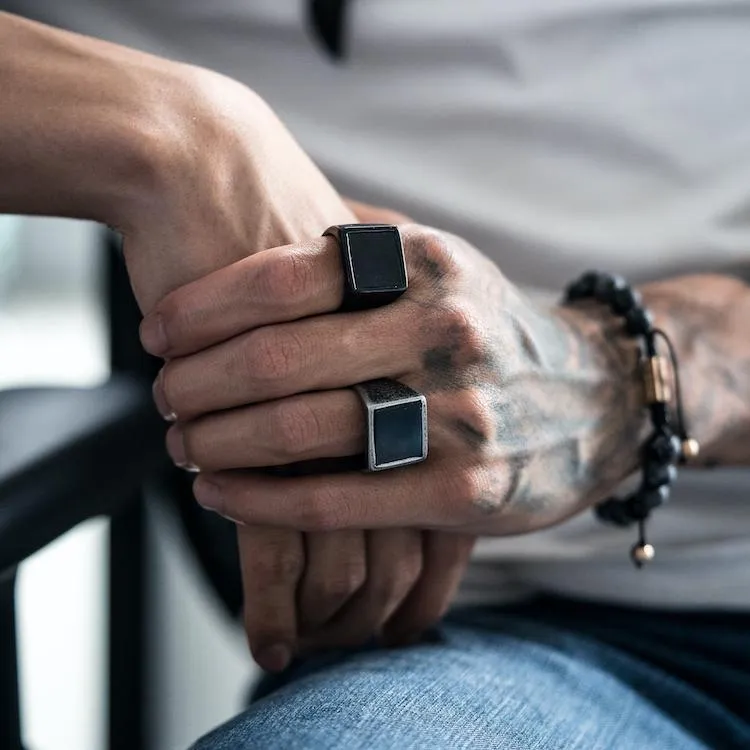 Aged Silver Signet Ring - Aged Silver & Black