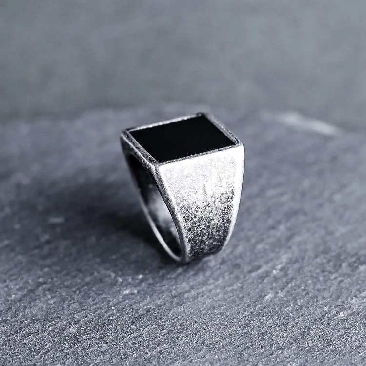 Aged Silver Signet Ring - Aged Silver & Black