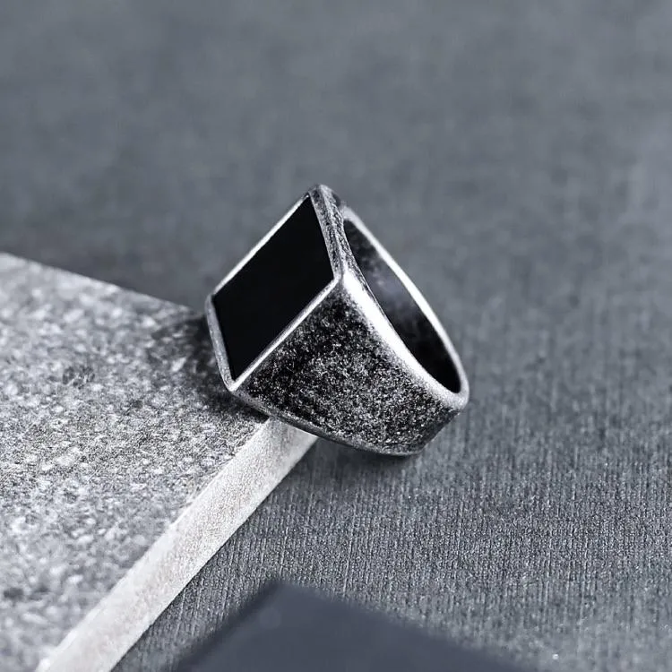 Aged Silver Signet Ring - Aged Silver & Black