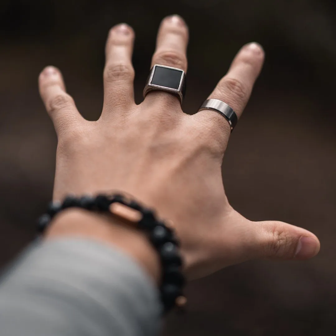 Aged Silver Signet Ring - Aged Silver & Black