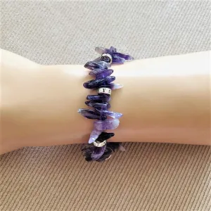 Amethyst Stick and Crystal Rondelle Stretch Bracelet