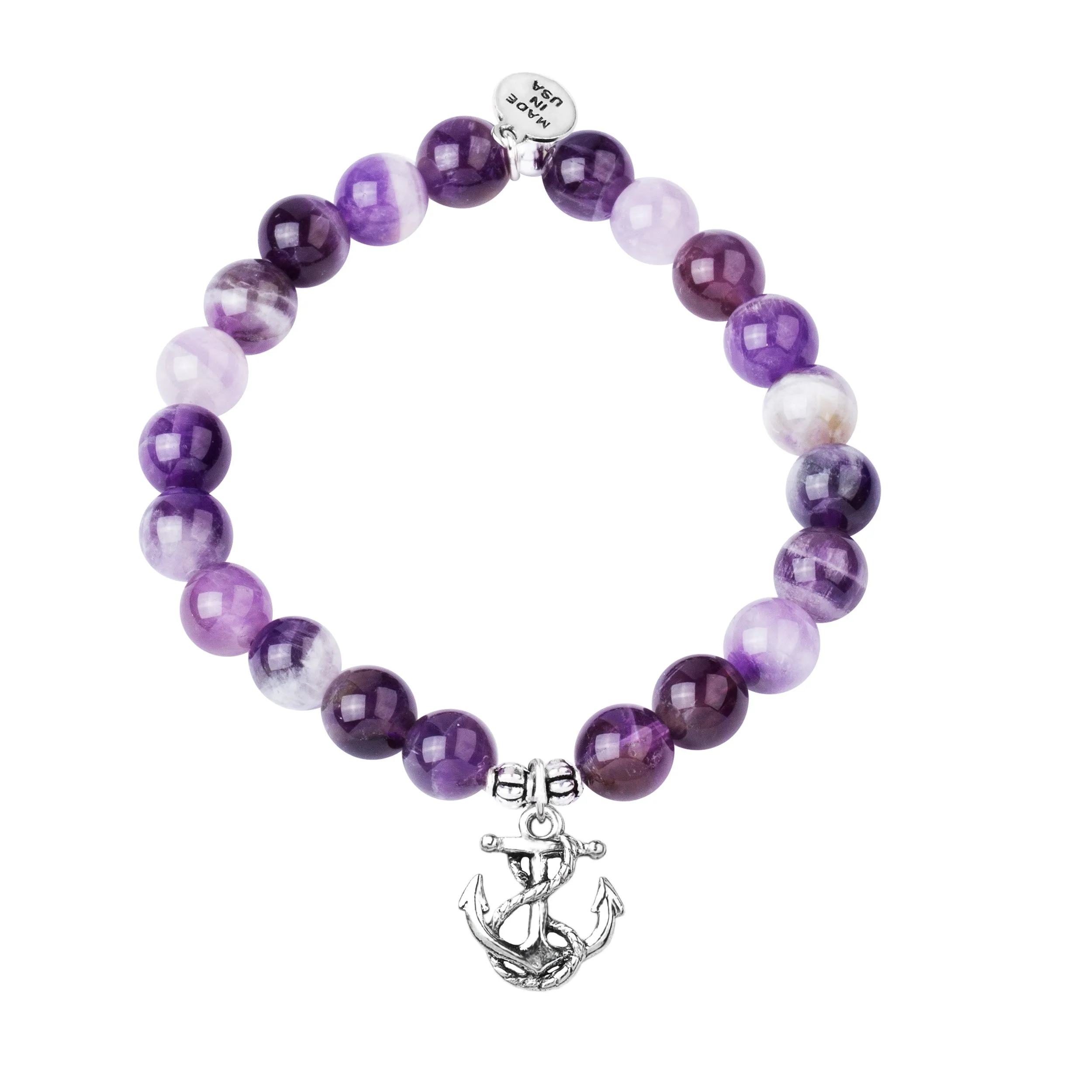 Anchor | Stone Beaded Charm Bracelet | Amethyst