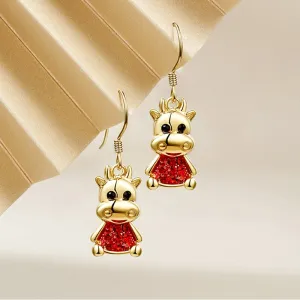 Animal Bull Earrings for women Golden Red Lucky charms Accessories new trend fashion jewelry drop Hanging Earrings