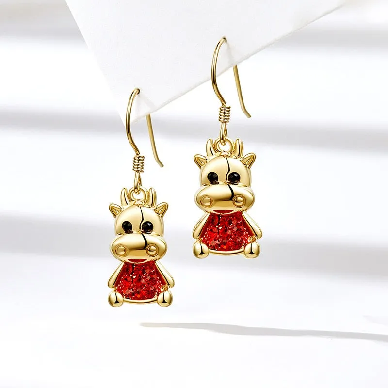 Animal Bull Earrings for women Golden Red Lucky charms Accessories new trend fashion jewelry drop Hanging Earrings