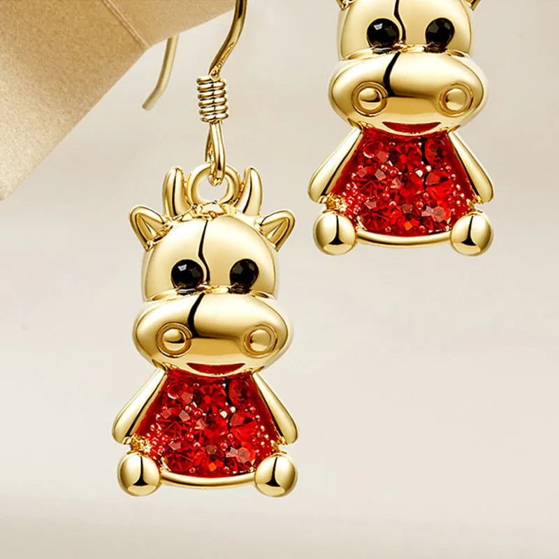 Animal Bull Earrings for women Golden Red Lucky charms Accessories new trend fashion jewelry drop Hanging Earrings