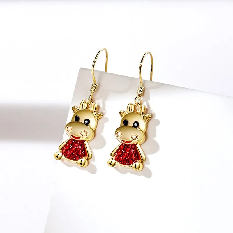 Animal Bull Earrings for women Golden Red Lucky charms Accessories new trend fashion jewelry drop Hanging Earrings