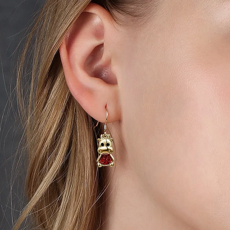 Animal Bull Earrings for women Golden Red Lucky charms Accessories new trend fashion jewelry drop Hanging Earrings