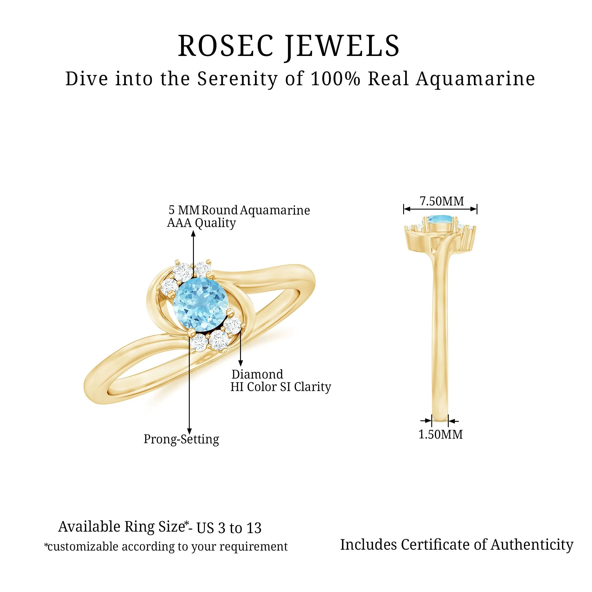 Aquamarine and Diamond Bypass Promise Ring