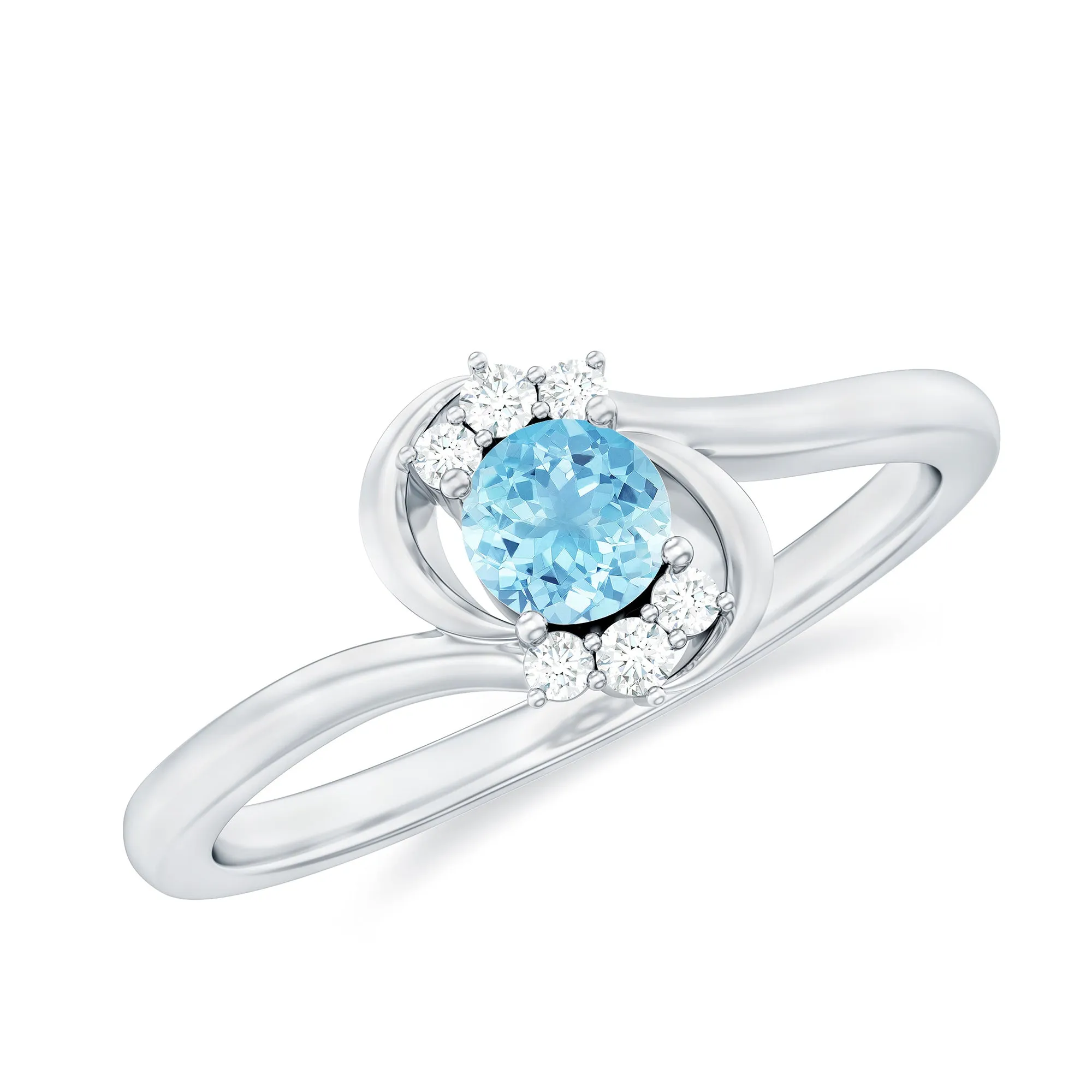 Aquamarine and Diamond Bypass Promise Ring