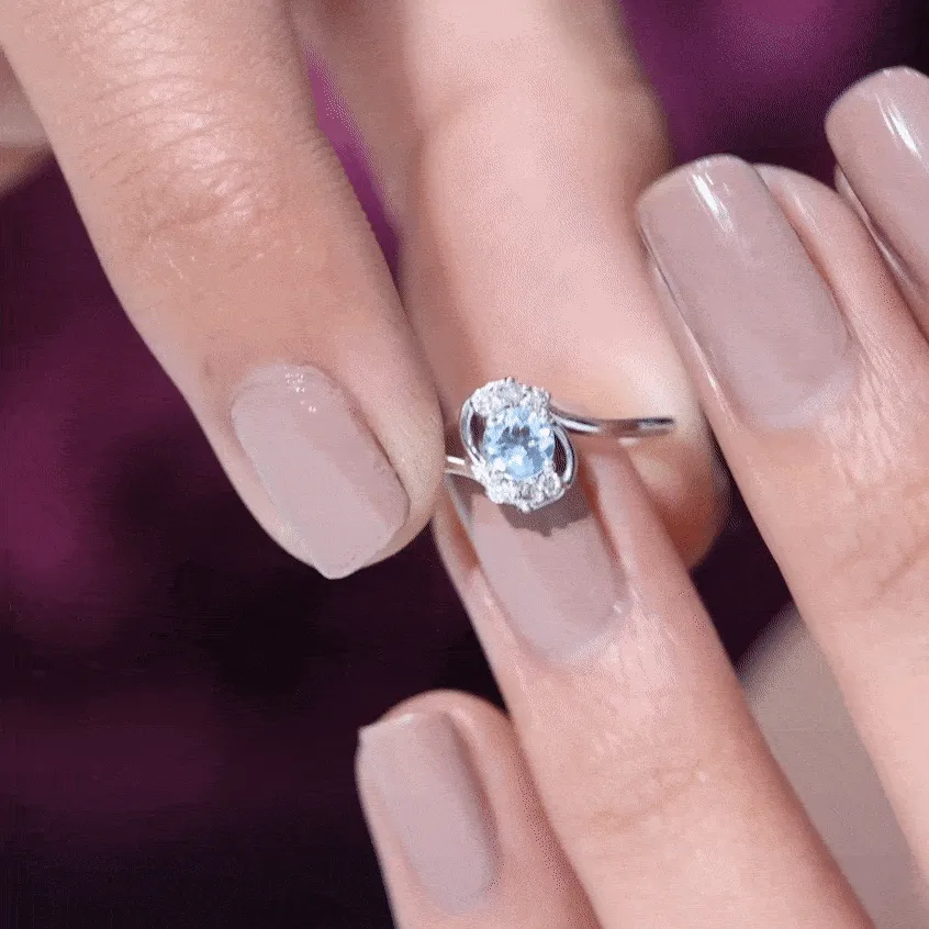 Aquamarine and Diamond Bypass Promise Ring