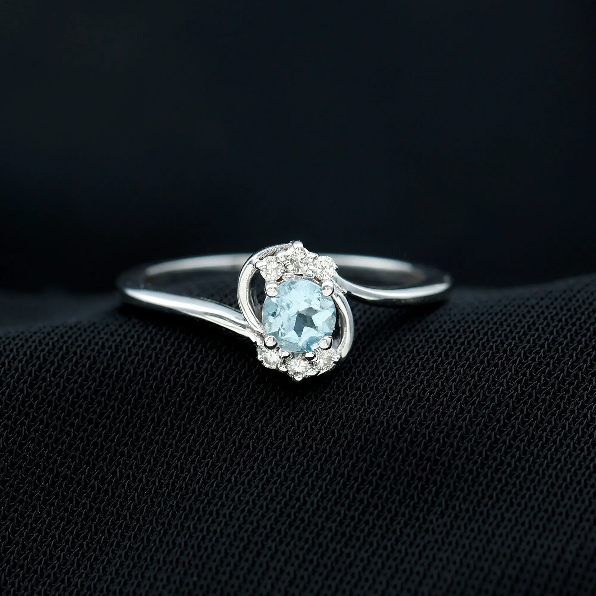 Aquamarine and Diamond Bypass Promise Ring