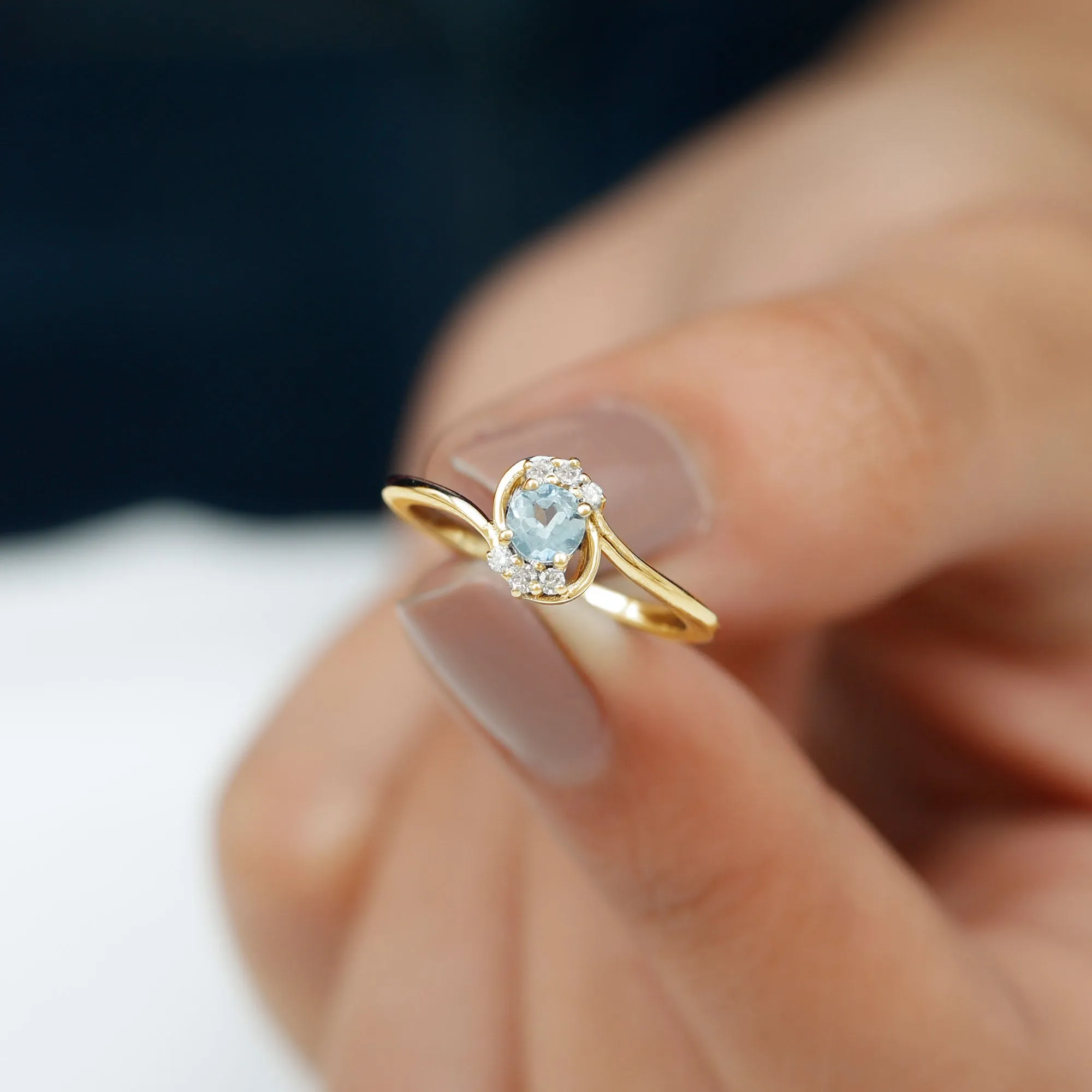 Aquamarine and Diamond Bypass Promise Ring