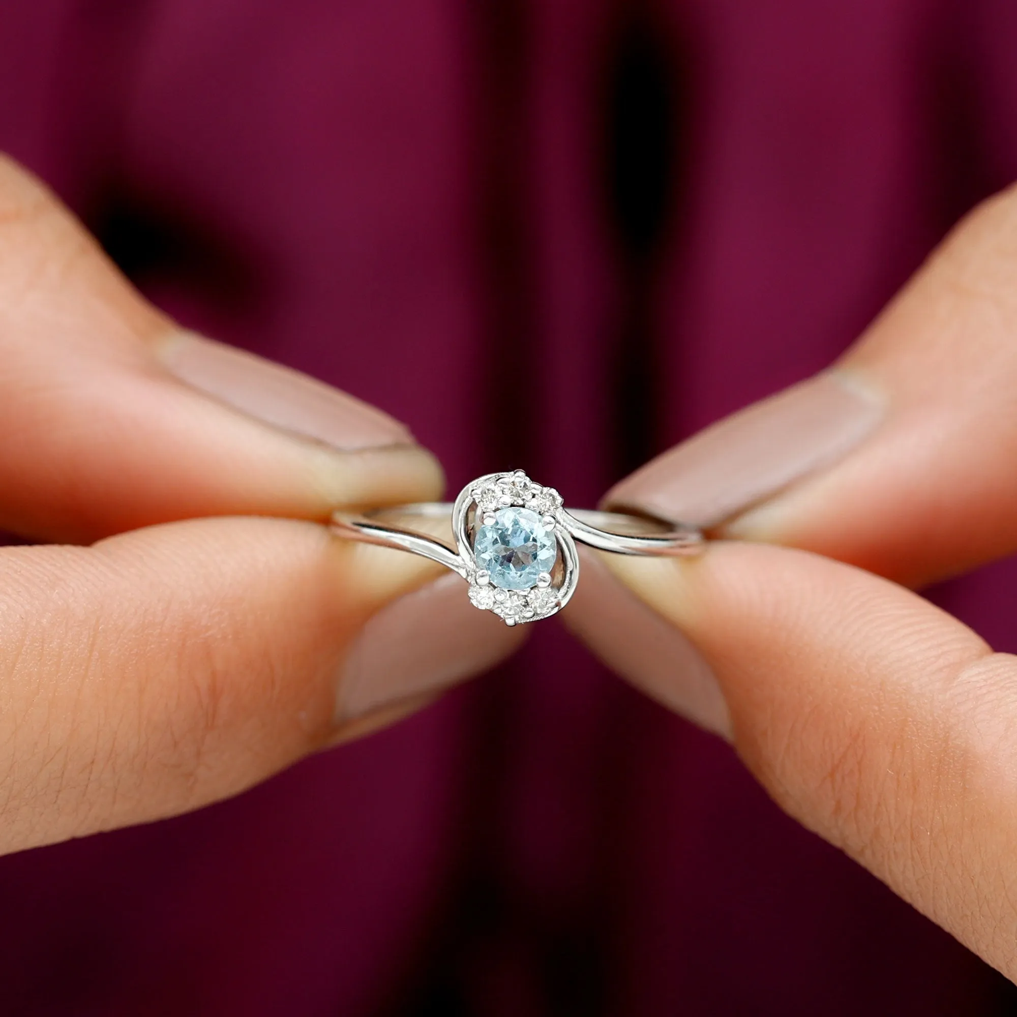 Aquamarine and Diamond Bypass Promise Ring