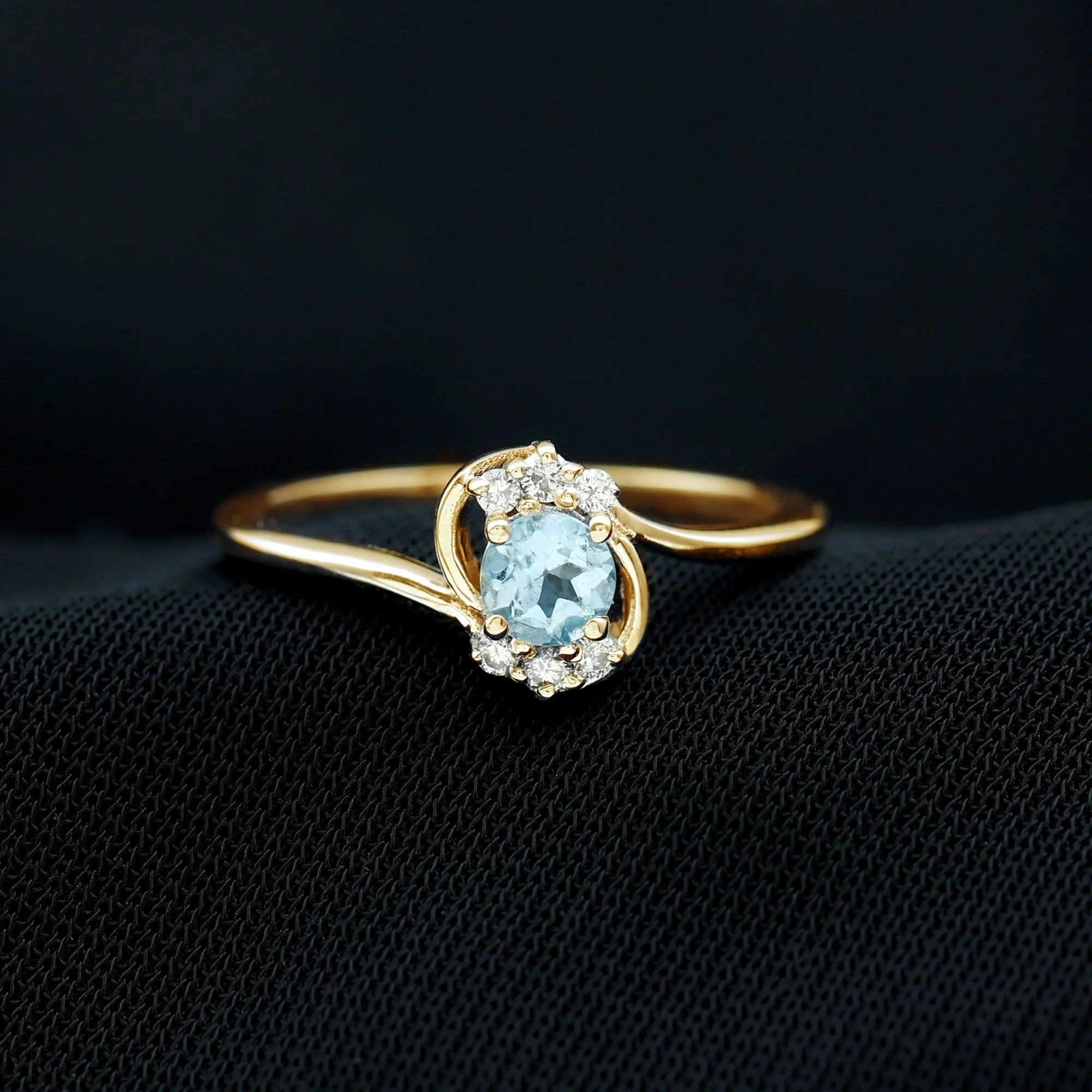 Aquamarine and Diamond Bypass Promise Ring