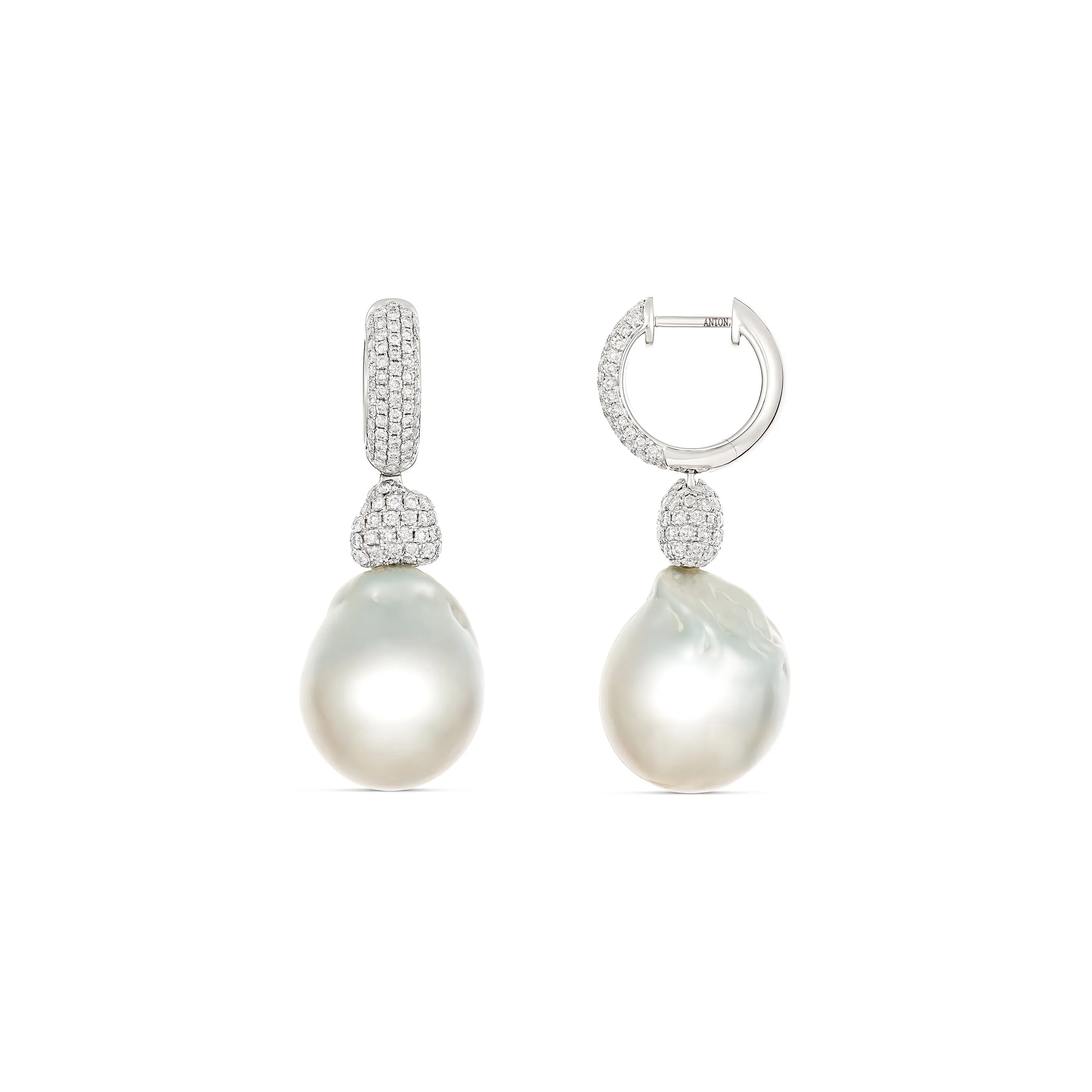 Artisan Duet Baroque South Sea Pearl and Diamond Drop Huggies