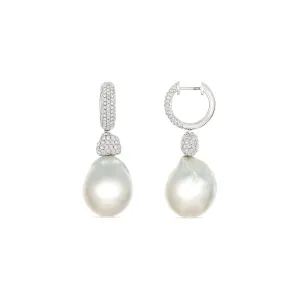 Artisan Duet Baroque South Sea Pearl and Diamond Drop Huggies