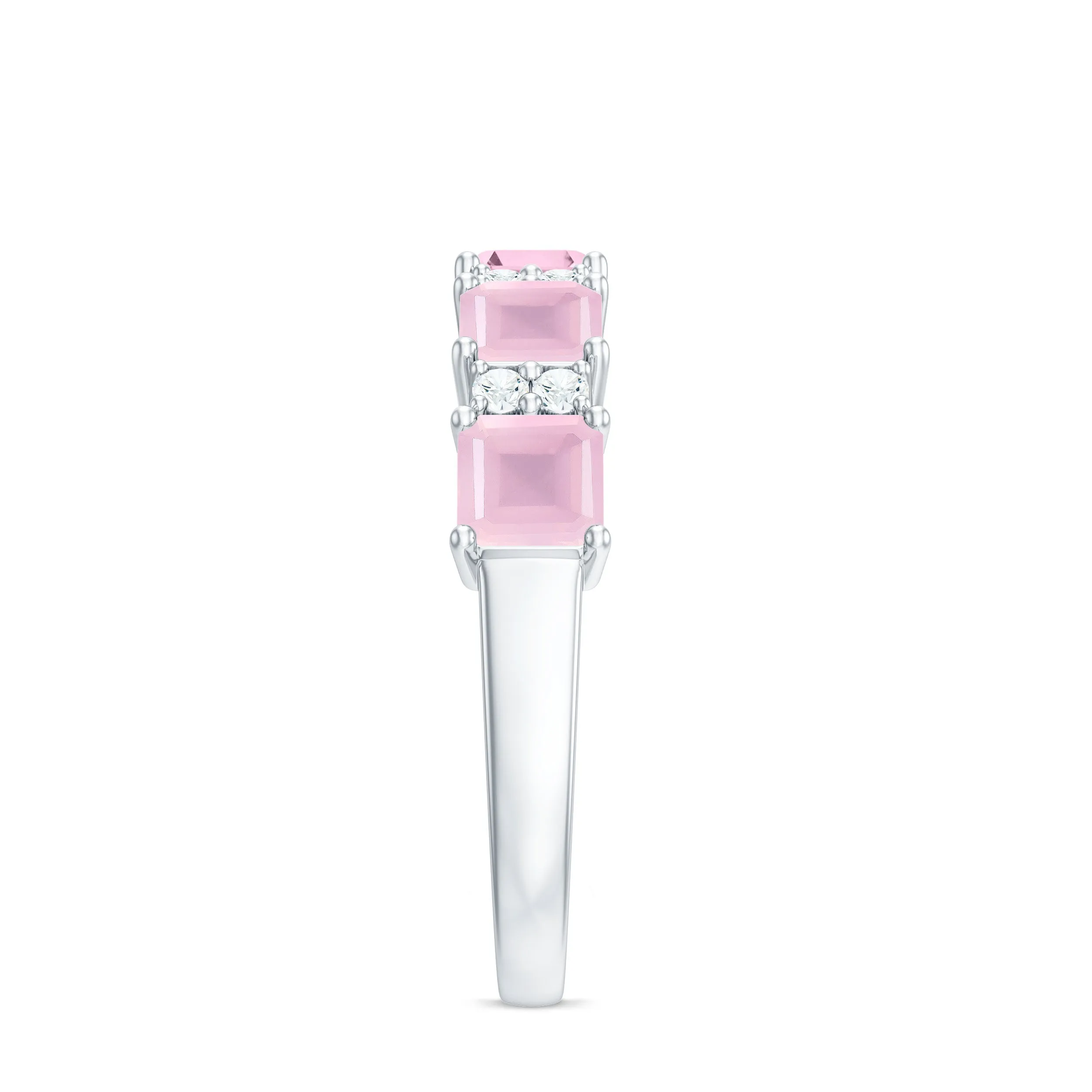 Asscher Cut Rose Quartz and Diamond Classic Band Ring