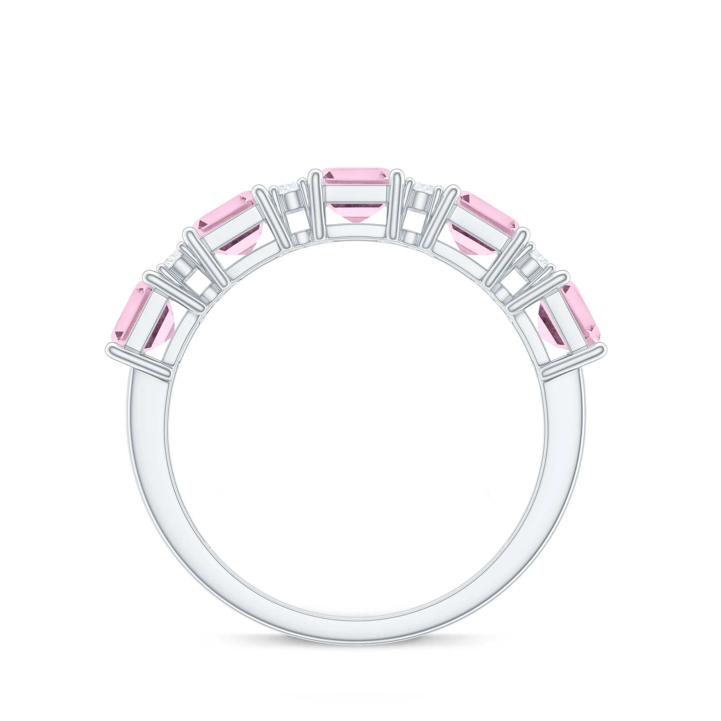 Asscher Cut Rose Quartz and Diamond Classic Band Ring