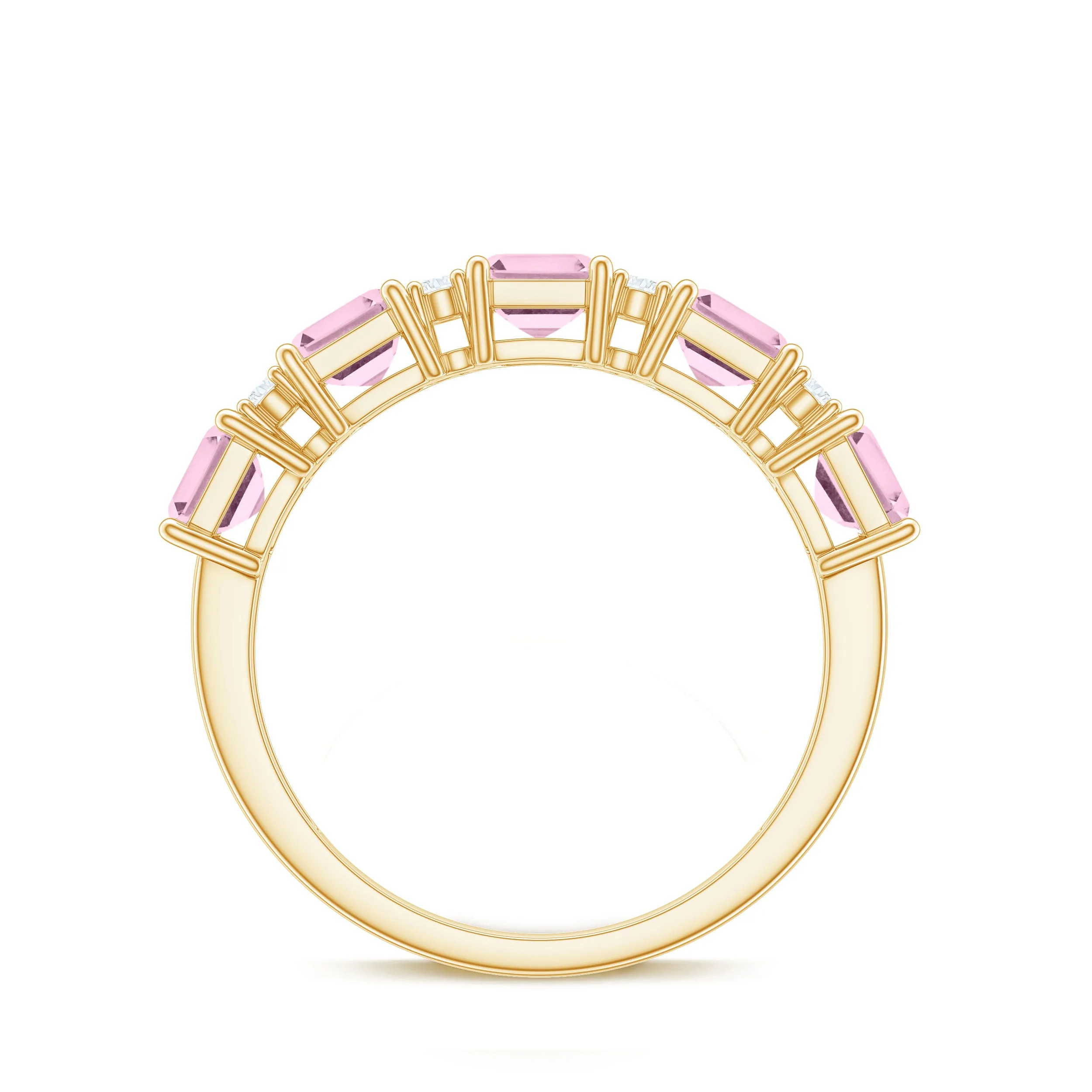 Asscher Cut Rose Quartz and Diamond Classic Band Ring