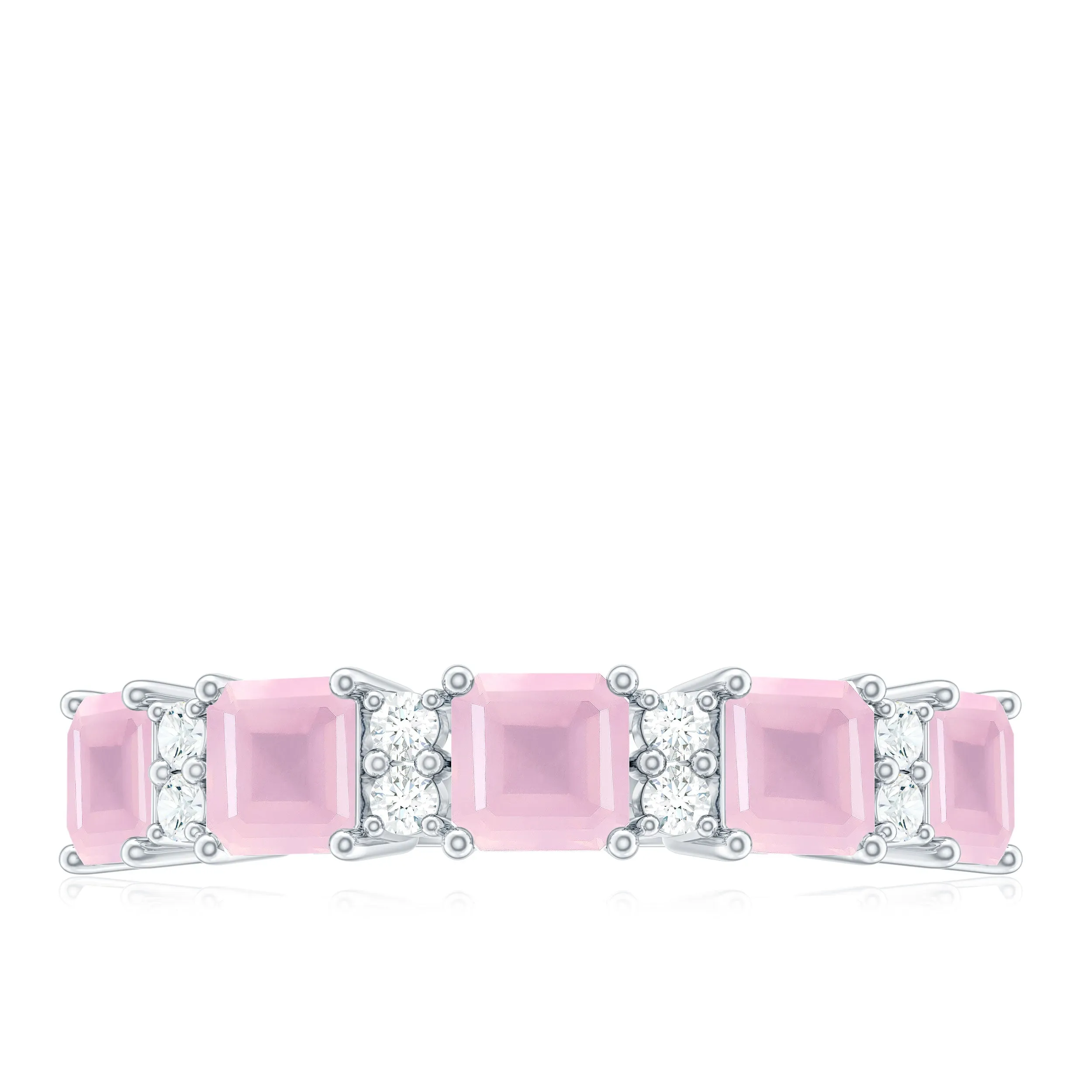 Asscher Cut Rose Quartz and Diamond Classic Band Ring