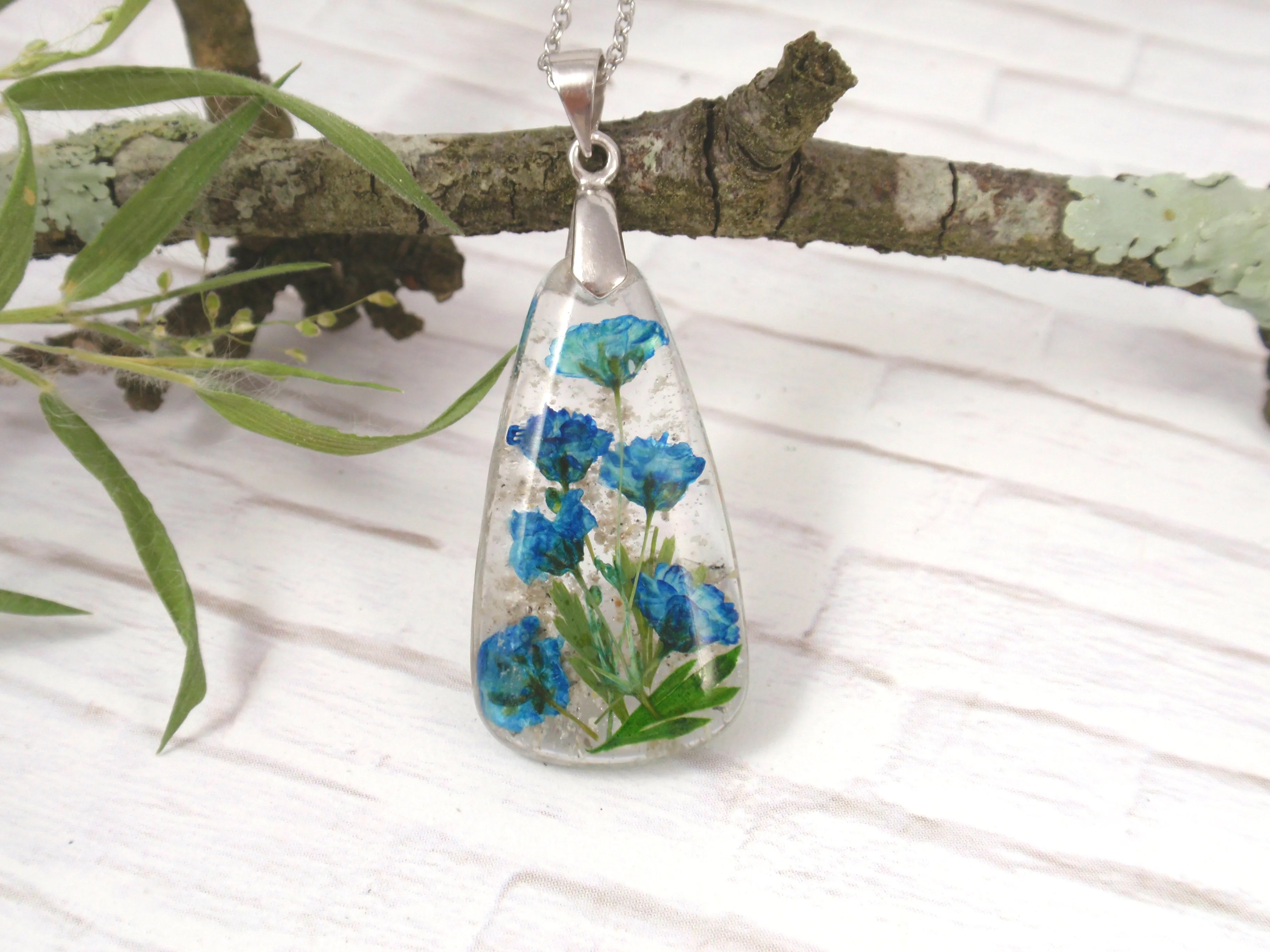 Baby's Breath Flower Drop Pendant with Cremains