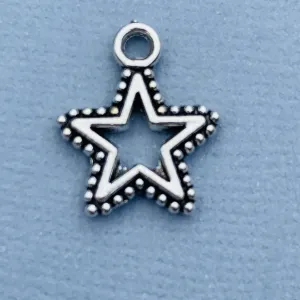 Beaded Star Charm Silver, 12mm