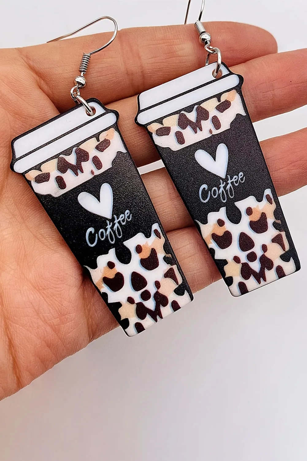 Black Leopard Coffee Print Beverage Cup Shape Earrings