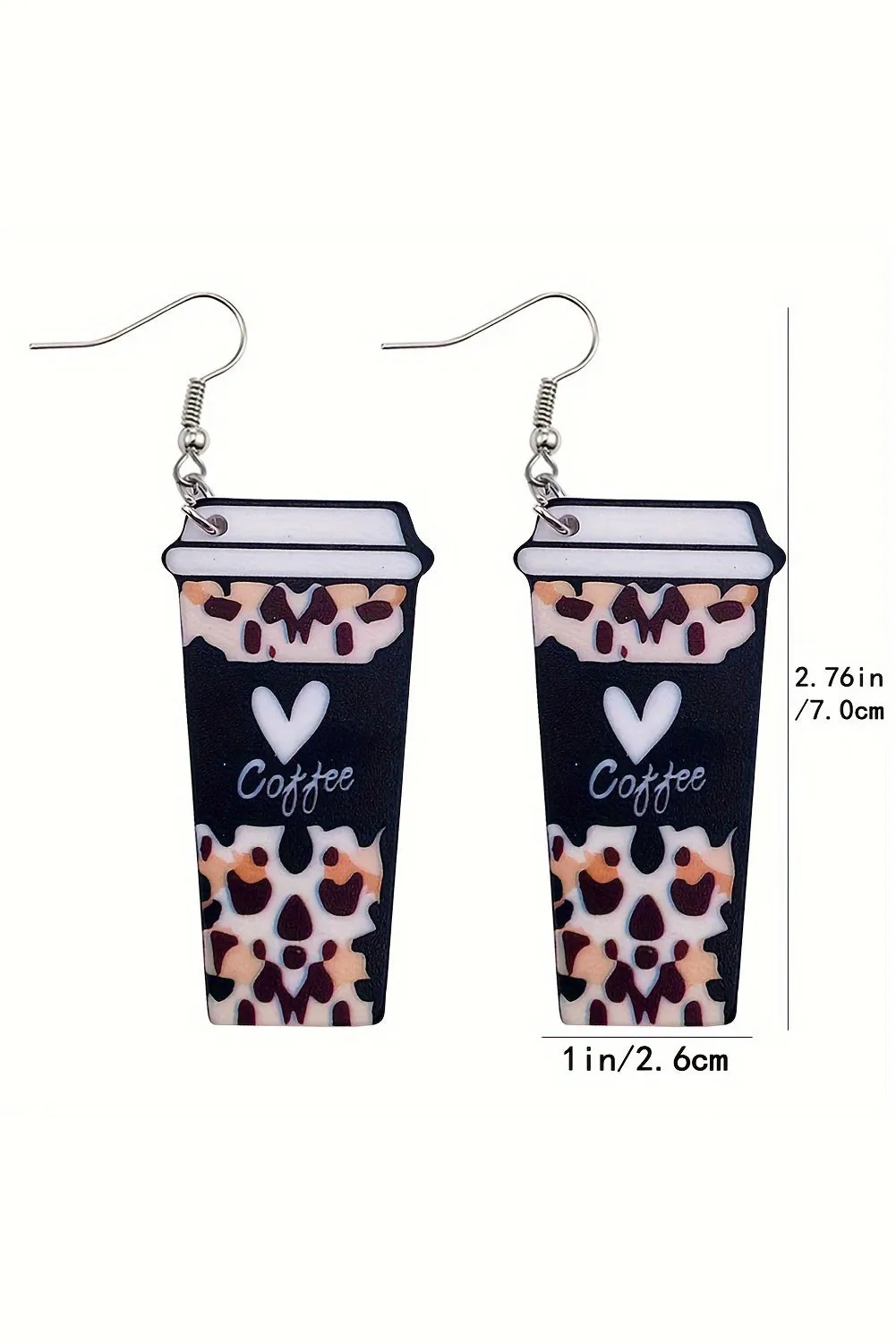 Black Leopard Coffee Print Beverage Cup Shape Earrings