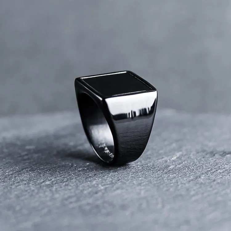 Black Signet Ring - Black & Black