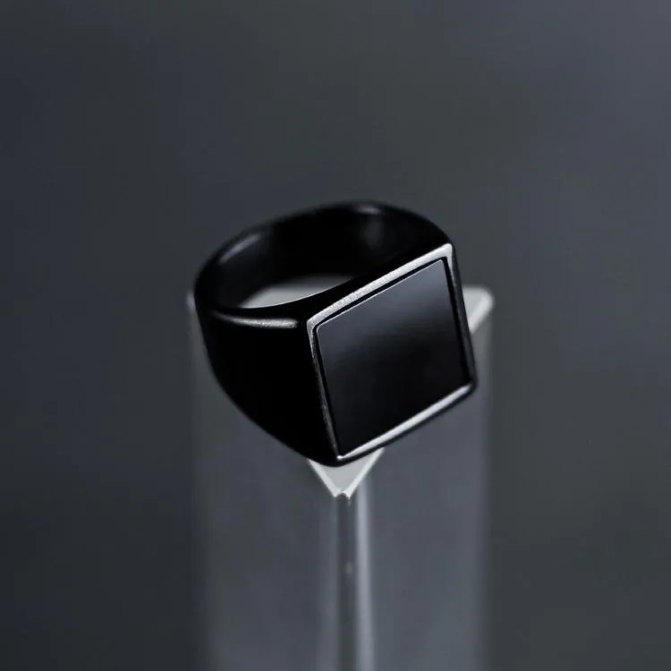 Black Signet Ring - Black & Black