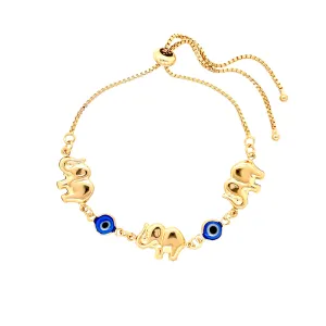 Blue Evil Eye and Elephant Charms Bracelet 14k Gold filled Adjustable