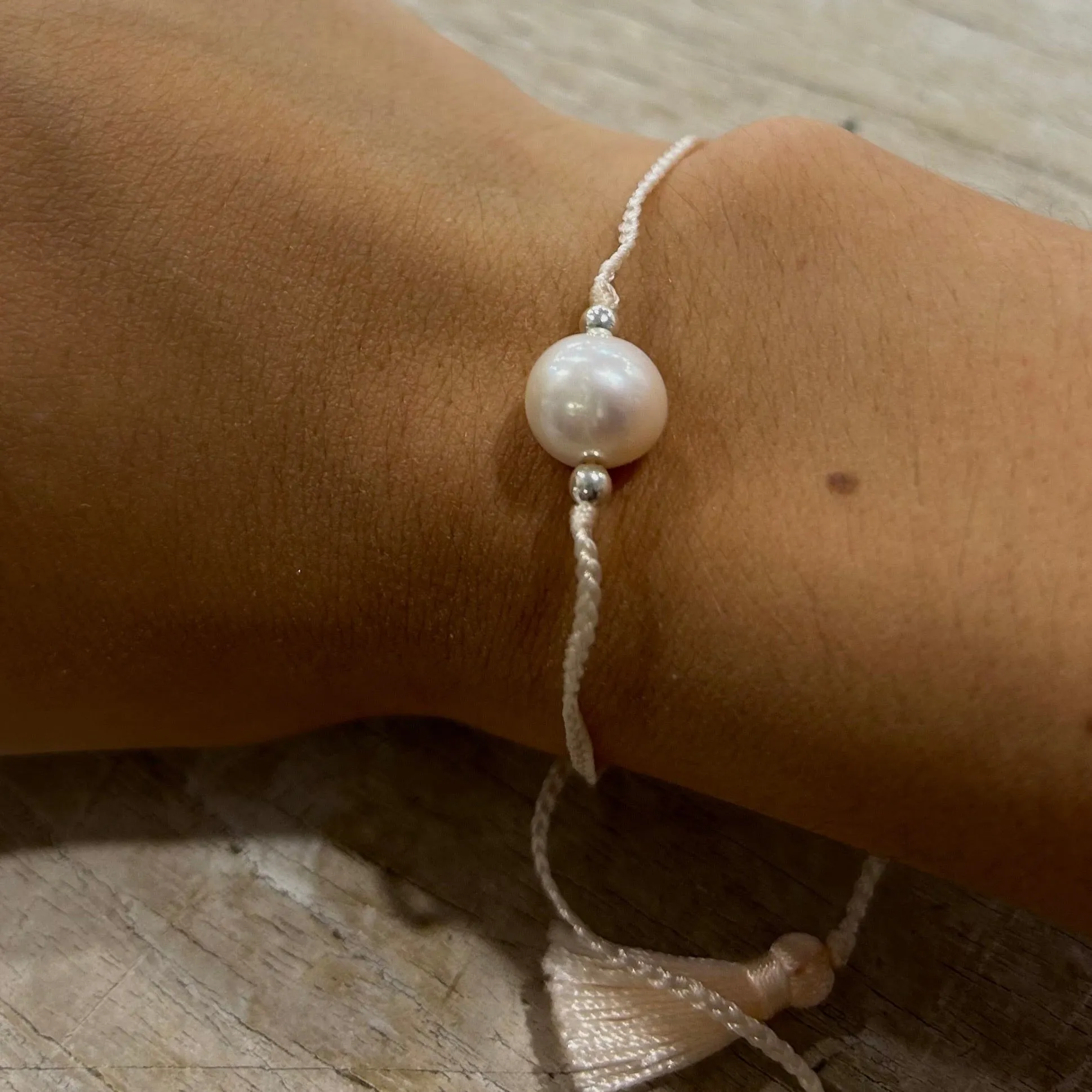 Boho Pearl Cream Tassel Bracelet