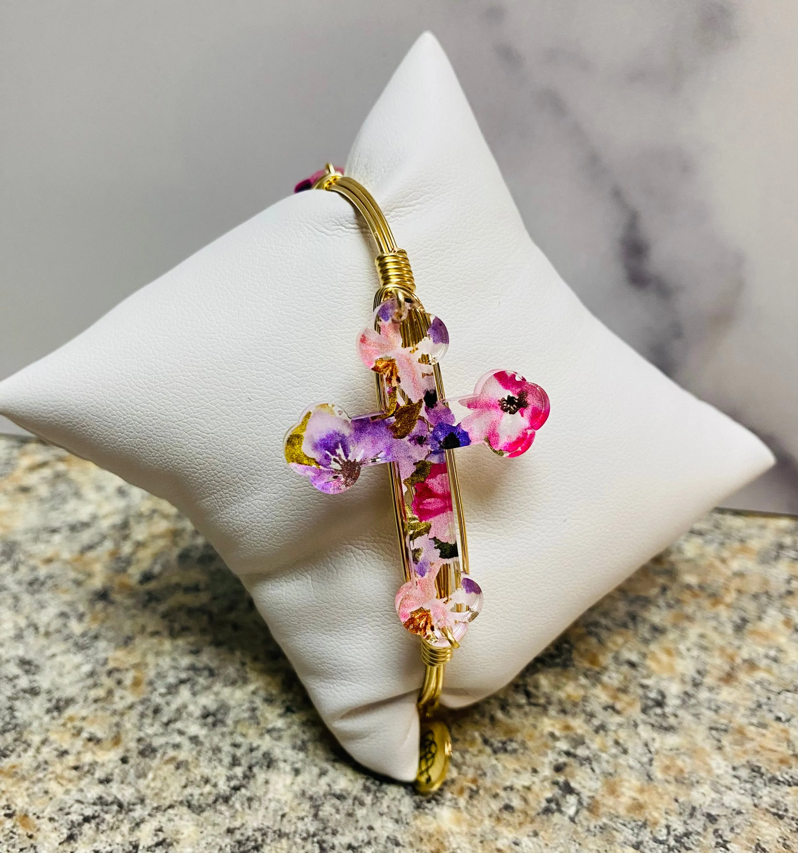 Bourbon & Boweties - Floral Cross Bangle Bracelet