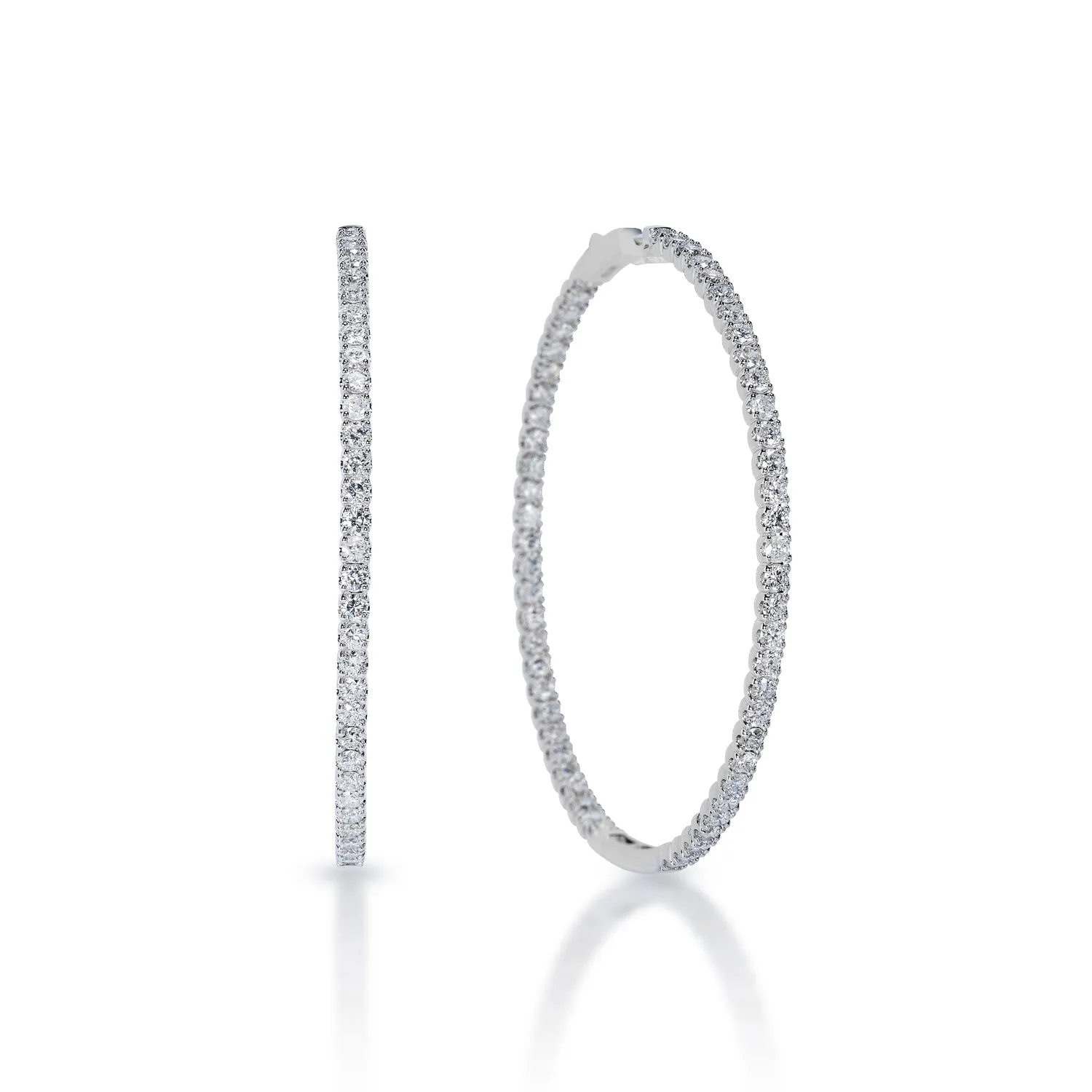 Charity 6 Carat Round Brilliant Diamond Hoop Earrings in 14k White Gold