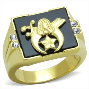 CJE1890 Wholesale Men's Stainless Steel IP Gold Synthetic Jet Black Onyx Shriner's Ring