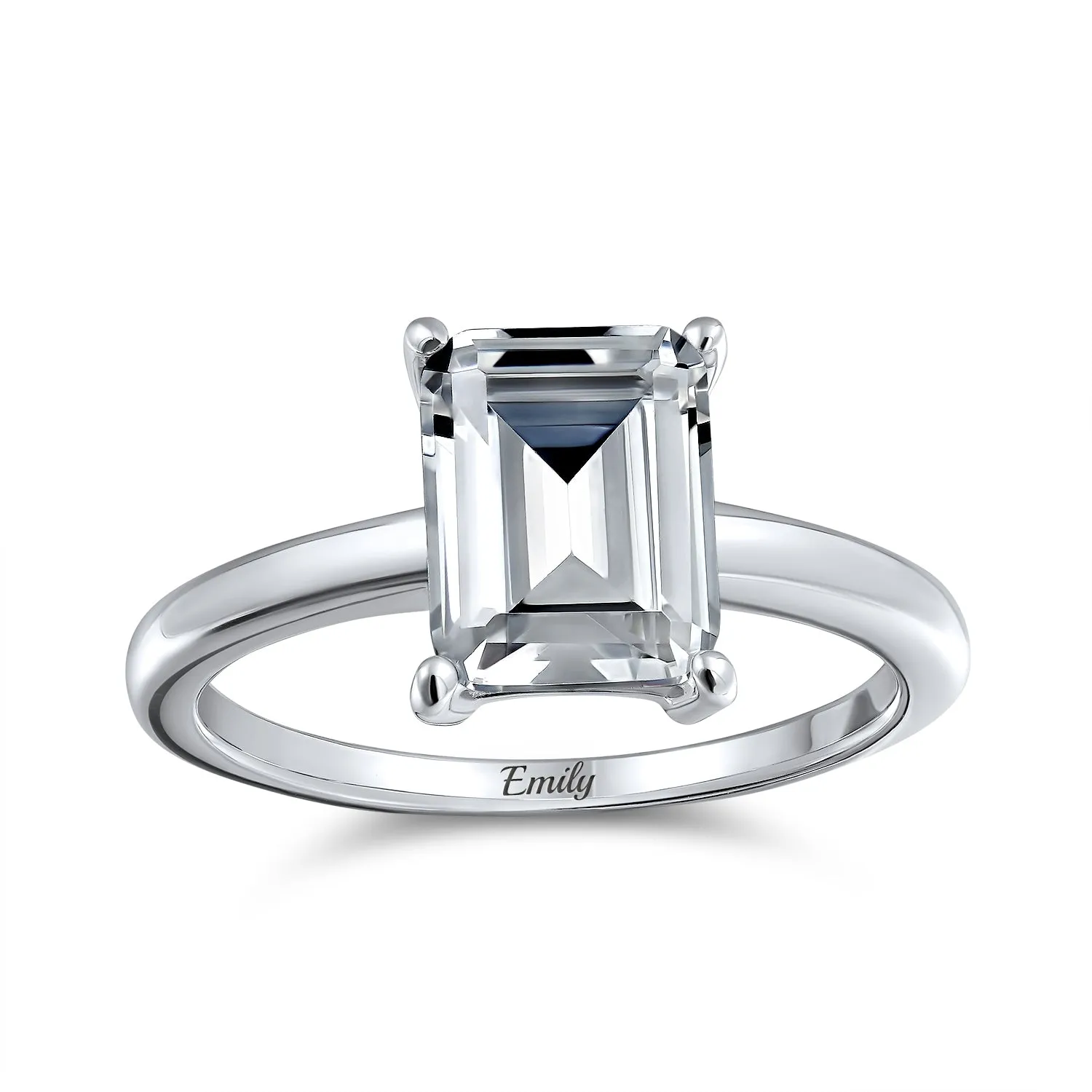 Classic 2.5CT Emerald Cut CZ Solitaire Engagement Ring, Sterling Silver Thin Band