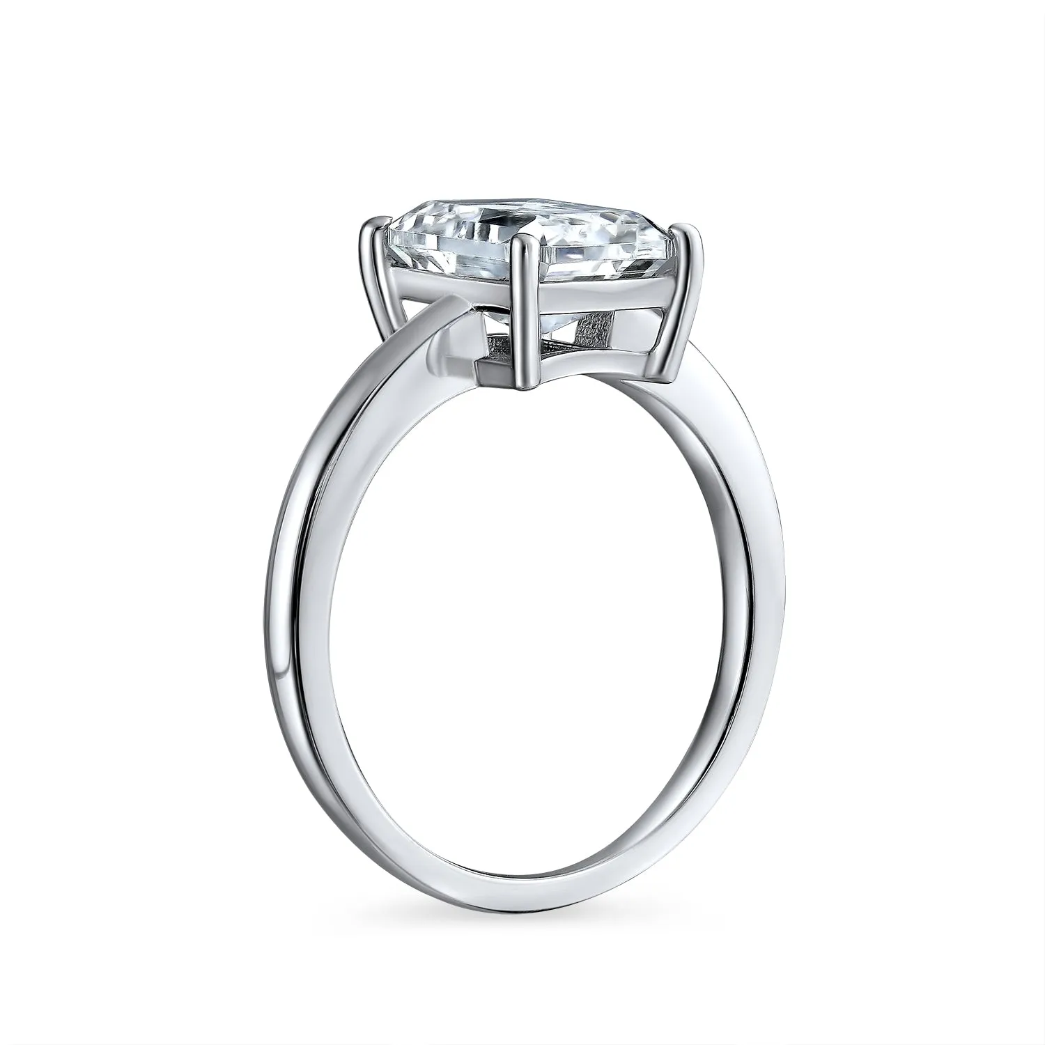 Classic 2.5CT Emerald Cut CZ Solitaire Engagement Ring, Sterling Silver Thin Band