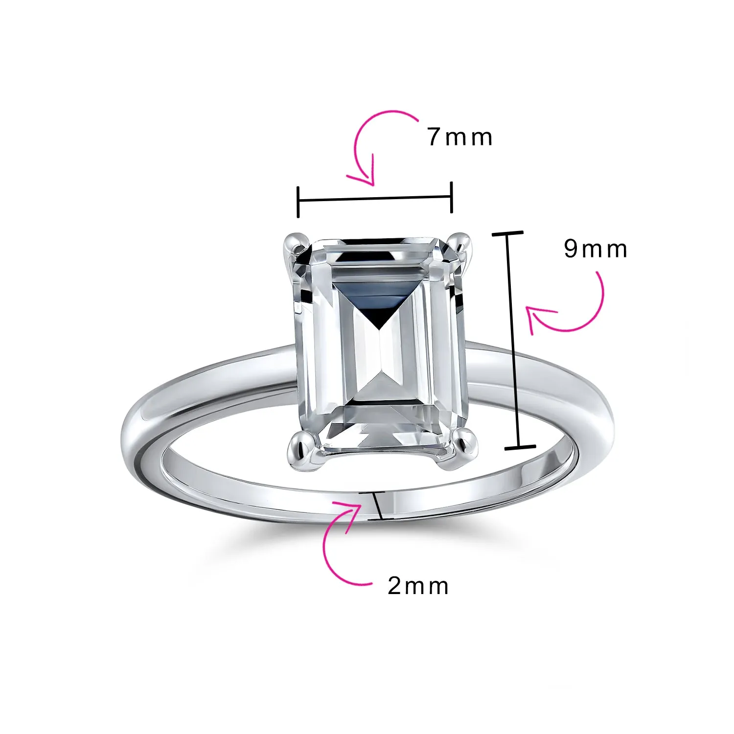 Classic 2.5CT Emerald Cut CZ Solitaire Engagement Ring, Sterling Silver Thin Band